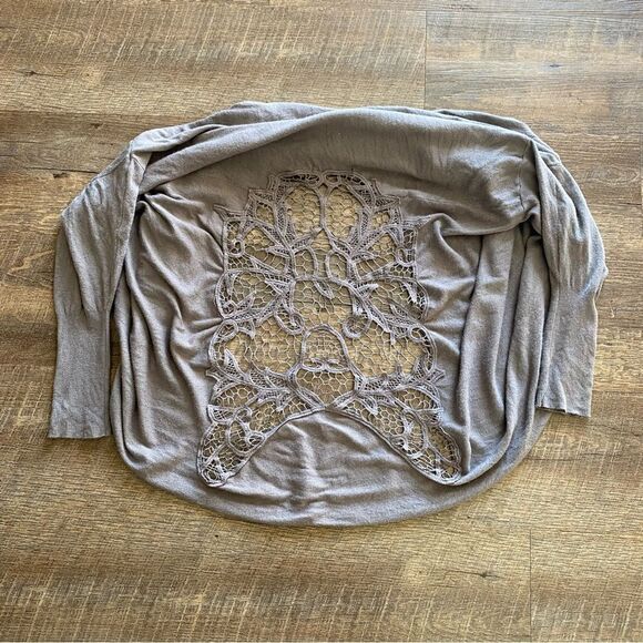 BCBGMaxAzria Cocoon Cardigan Crochet Brown Mushroom Taupe L/XL Soft - Picture 6 of 8